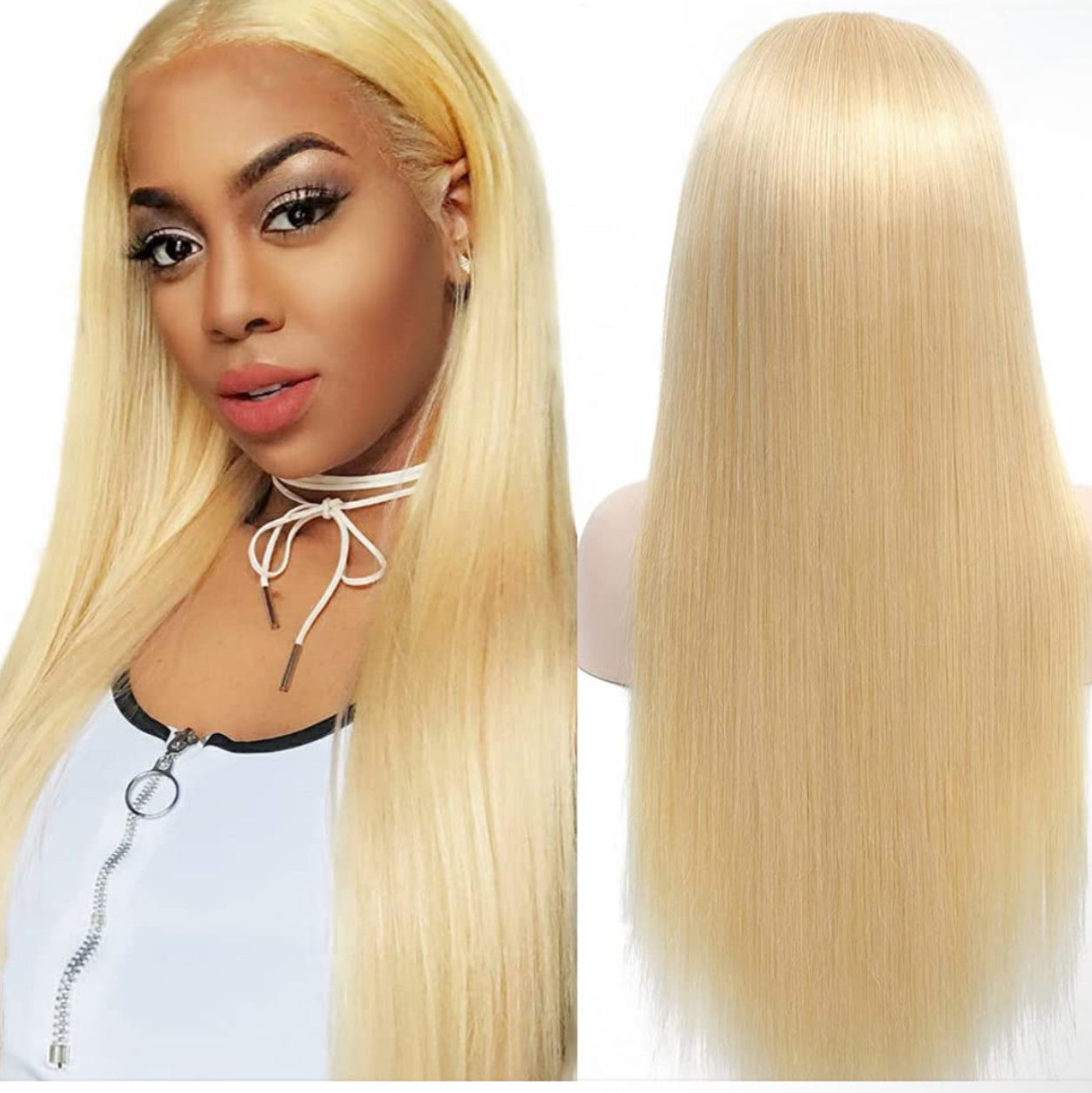 Front Lace Fiber Wig Matte Gold Long Straight Hair