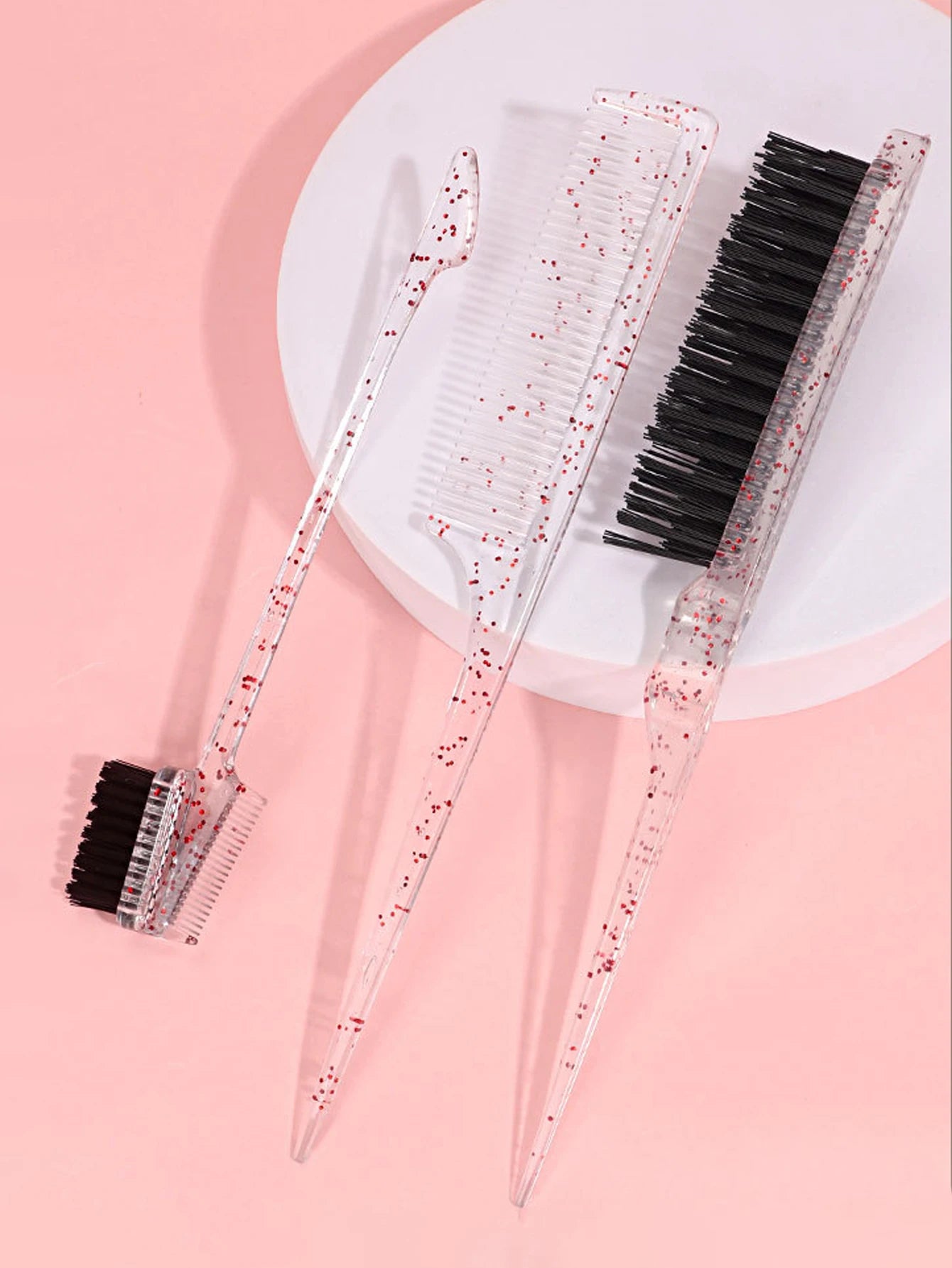 3-piece transparent comb set with double-sided edge control brush tear brush and pointed tail comb Special for real hair wigs