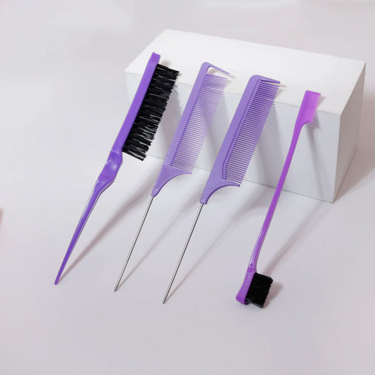 Hairstyle comb styling set of 4pc, mouse tail comb edge brush, used for brushing, and cutting hair,Special for real hair wigs