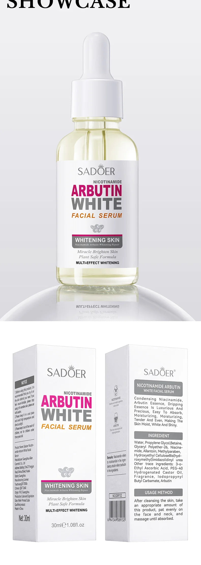 SADOER Arbutin Face Serum Moisturizing Nourishing Firming Brightening Face Serum Facial Essence Skin Care Products