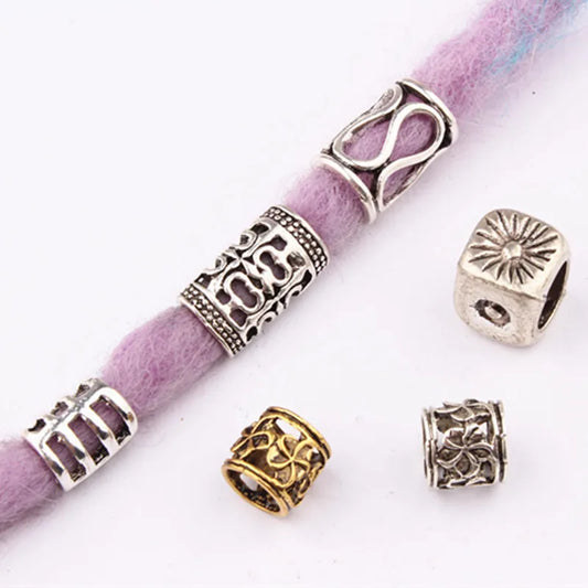 5Pcs/bag Metal Hair Braid Rings Dreadlock Beads Cuffs Tubes 3D Charms Dreadlock Dread Hair Braids Jewelry Decoration Accessories