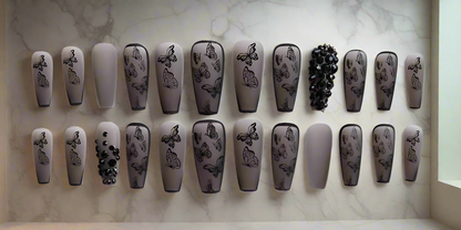 Phantom Dark Butterfly Fake Nails Long T Finished Black Frosted Removable Wear Armor