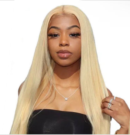 Front Lace Fiber Wig Matte Gold Long Straight Hair