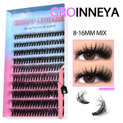 GROINNEYA Lashes Clusters Kit Mixed Individual Lashes Fluffy Faux Mink Lashes Soft Natural DIY Lashes Extension Set Makeup