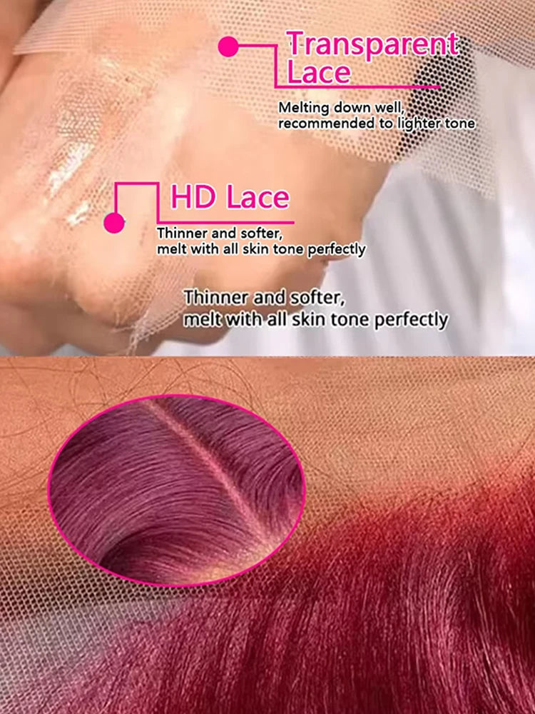 200% Body Wave Wig Burgundy 99J Lace Front