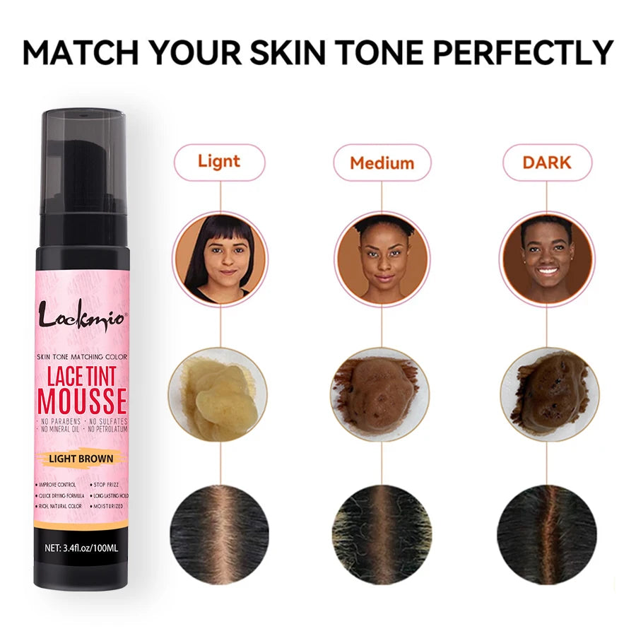 LOCKMIO Natural Lace Tint Spray Dyed Foam Mousse for Women 100ML Wigs Mesh Skin-fitting Invisible Colorant Cosplay Wig Dye Mist