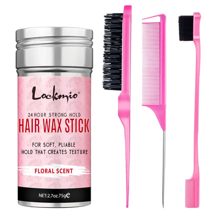 LOCKMIO Floral Scent Wax Stick Styling Smoothing Hair Pomade With Edge Control Brush Kit Anti-Frizz Flyaways For Natural Wigs