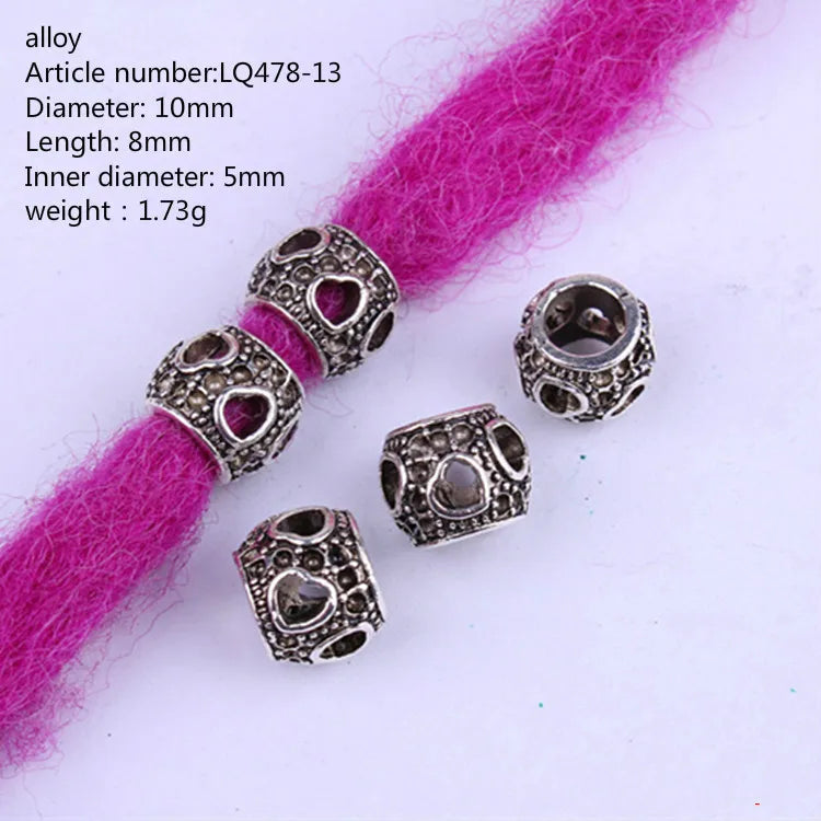 5Pcs/bag Metal Hair Braid Rings Dreadlock Beads Cuffs Tubes 3D Charms Dreadlock Dread Hair Braids Jewelry Decoration Accessories