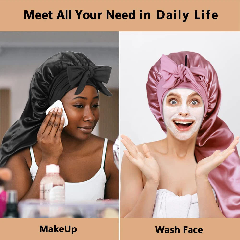 Leopard Print Satin Sleep Cap For Long Hair And Dreadlock Extra Large Silky Bonnet With Long Wide Tie For Women Sleeping Bonnet