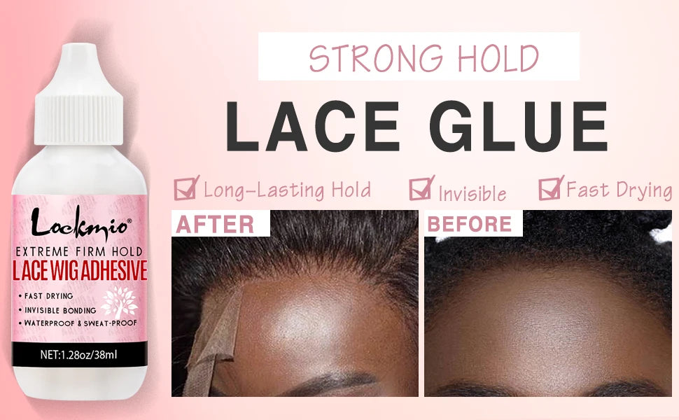 LOCKMIO Wig Glue Waterproof Adhesive for Bonding Lace Toupee Front Closure 6pcs/set Travel Size Wigs Extension Kit for Beginners