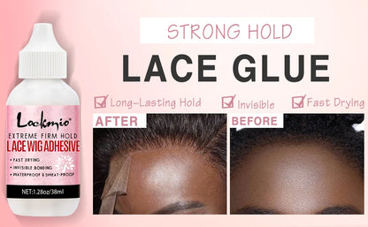 LOCKMIO Wig Glue Waterproof Adhesive for Bonding Lace Toupee Front Closure 6pcs/set Travel Size Wigs Extension Kit for Beginners