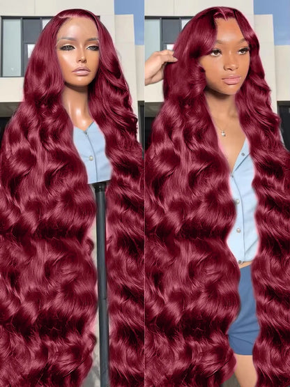 200% Body Wave Wig Burgundy 99J Lace Front