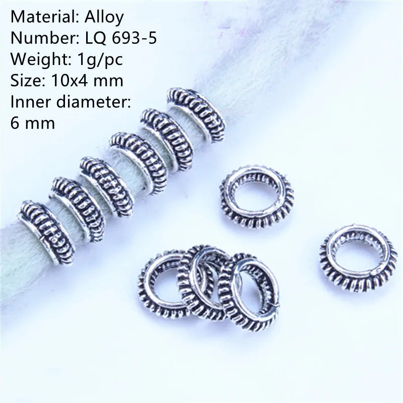 5Pcs/bag Metal Hair Braid Rings Dreadlock Beads Cuffs Tubes 3D Charms Dreadlock Dread Hair Braids Jewelry Decoration Accessories