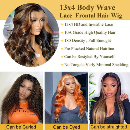 32 Inch Highlight Lace Front Wig Human Hair 1B/30 Body Wave Ombre Lace Front Wig Human Hair 13x6 Lace Frontal Wigs 180 Density
