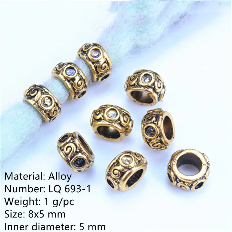 5Pcs/bag Metal Hair Braid Rings Dreadlock Beads Cuffs Tubes 3D Charms Dreadlock Dread Hair Braids Jewelry Decoration Accessories