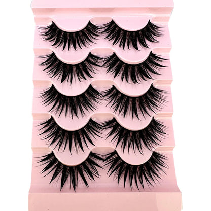 NEW 5Pairs Cosplay Anime Eyelashes Makeup Women Manga Lashes Dramatic Fairy Clusters False Lashes Wet Look Fake Lashes