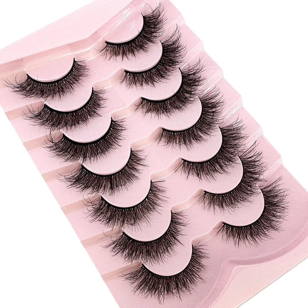 Mink Lashes Natural Look False Eyelashes Wispy Cat Eye Lashes Fluffy 3D Mink Lashes Natural Fake Lashes Strip Lashes Pack 7Pairs