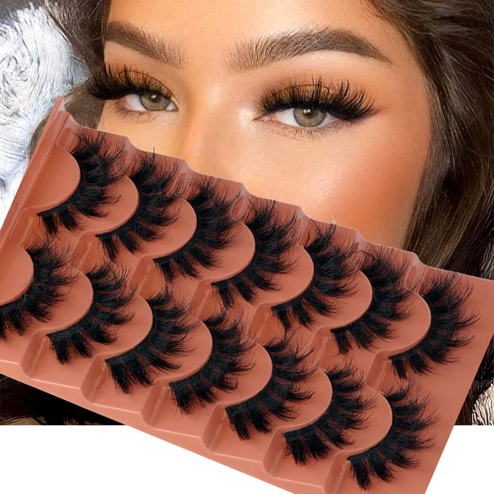 7pairs Fluffy Lashes 8D False Eyelashes 20mm Faux Mink Lashes Natural Fake Lashes Thick Volume Eyelashes Cat Eye Lashes