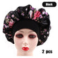 2Pcs Large Print Satin Bonnet With Stretchy Headwrap For Curly Hair Smooth Women Hair Cover Hair Wrap Cap Silk Scarf Sleep Hat