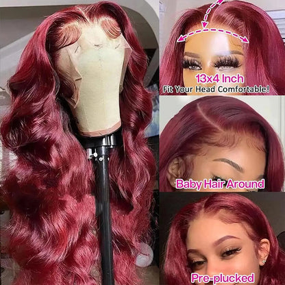 200% Body Wave Wig Burgundy 99J Lace Front