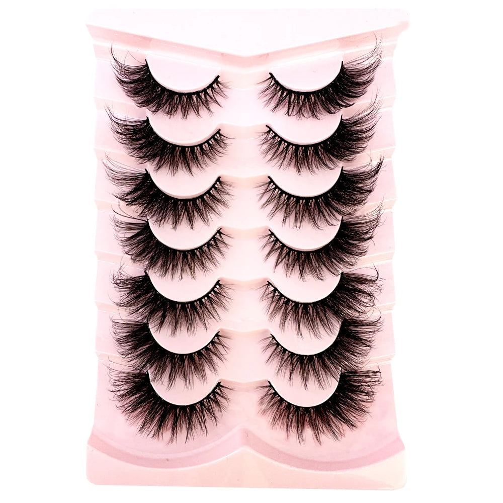 NEW 7Pairs Cat Eye Lashes Faux Mink Eyelashes Natural long Full Strip Lashes Winged End Eye Elongated Fake Lashes Soft Eyelashes
