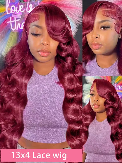 200% Body Wave Wig Burgundy 99J Lace Front