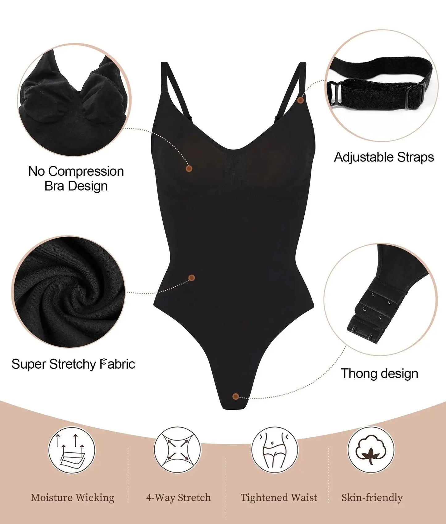V Neck Spaghetti Strap Bodysuits Compression Body Suits Open Crotch Shapewear Slimming Body Shaper Smooth Out Bodysuit Shaper