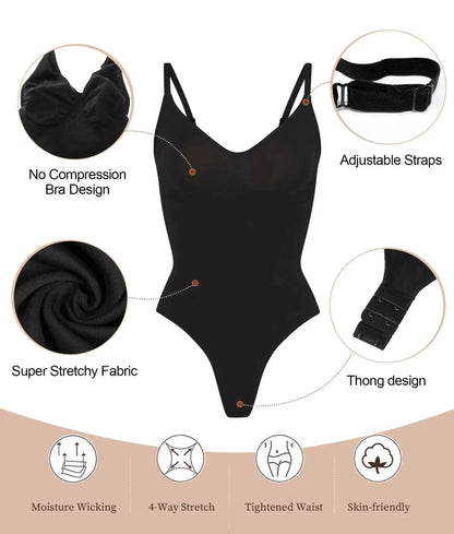 V Neck Spaghetti Strap Bodysuits Compression Body Suits Open Crotch Shapewear Slimming Body Shaper Smooth Out Bodysuit Shaper