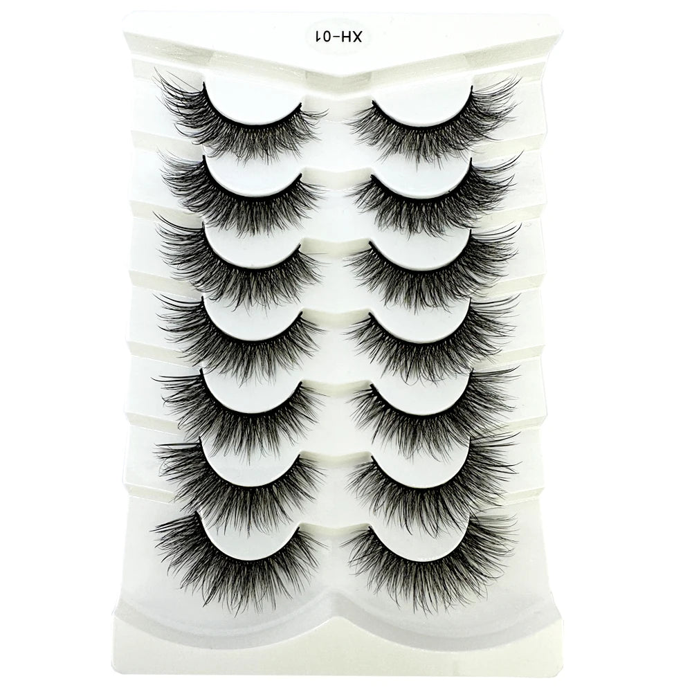 NEW 7Pairs Cat Eye Lashes Faux Mink Eyelashes Natural long Full Strip Lashes Winged End Eye Elongated Fake Lashes Soft Eyelashes