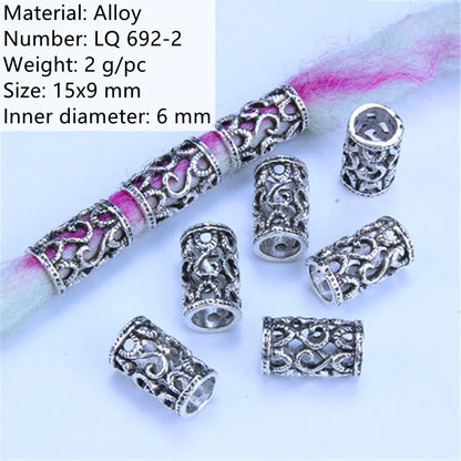 5Pcs/bag Metal Hair Braid Rings Dreadlock Beads Cuffs Tubes 3D Charms Dreadlock Dread Hair Braids Jewelry Decoration Accessories