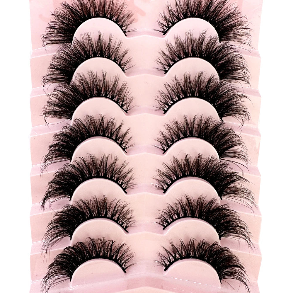 NEW 7Pairs Cat Eye Lashes Faux Mink Eyelashes Natural long Full Strip Lashes Winged End Eye Elongated Fake Lashes Soft Eyelashes