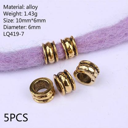 5Pcs/bag Metal Hair Braid Rings Dreadlock Beads Cuffs Tubes 3D Charms Dreadlock Dread Hair Braids Jewelry Decoration Accessories