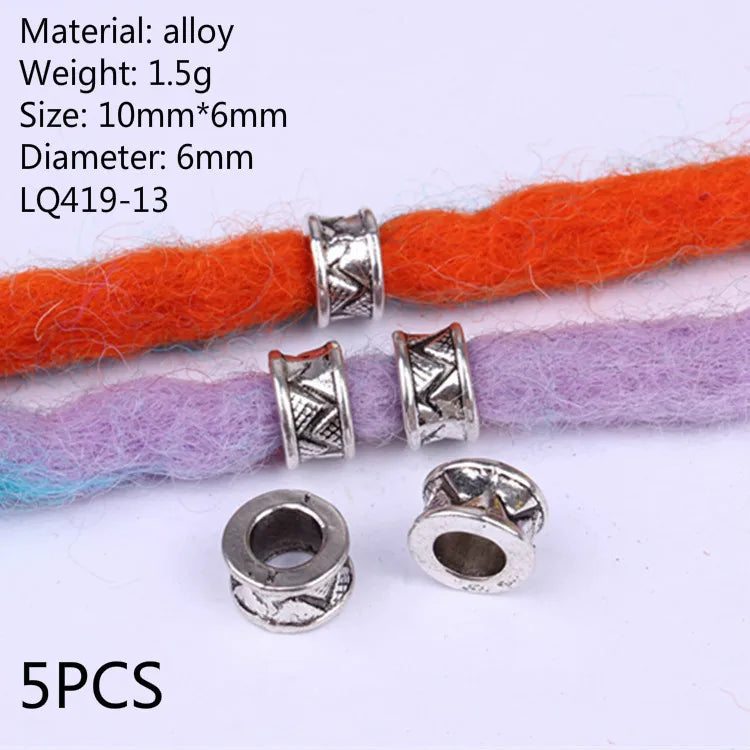 5Pcs/bag Metal Hair Braid Rings Dreadlock Beads Cuffs Tubes 3D Charms Dreadlock Dread Hair Braids Jewelry Decoration Accessories
