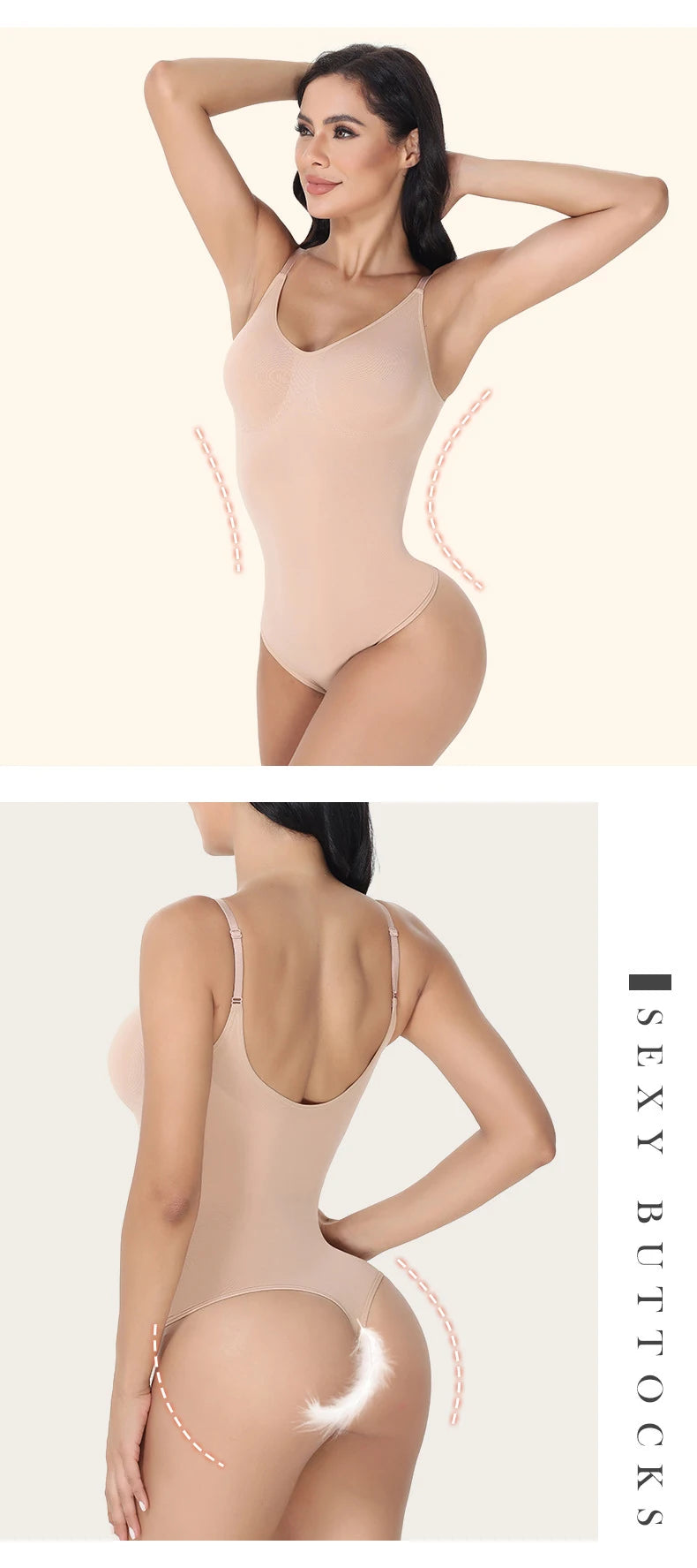 V Neck Spaghetti Strap Bodysuits Compression Body Suits Open Crotch Shapewear Slimming Body Shaper Smooth Out Bodysuit Shaper