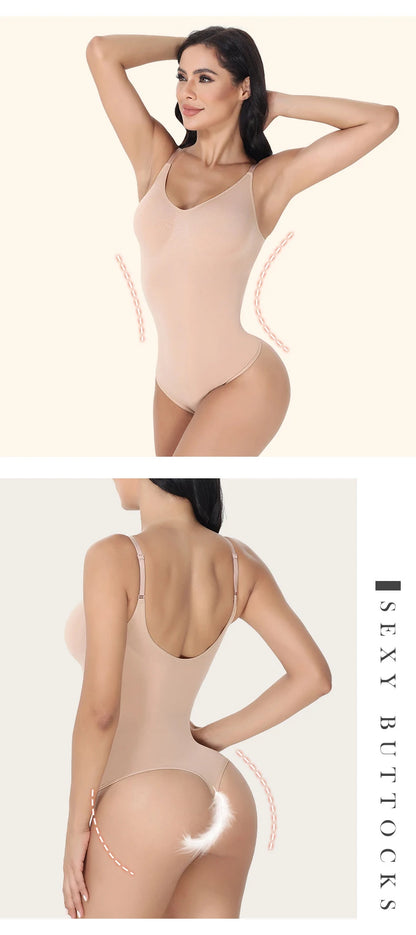 V Neck Spaghetti Strap Bodysuits Compression Body Suits Open Crotch Shapewear Slimming Body Shaper Smooth Out Bodysuit Shaper