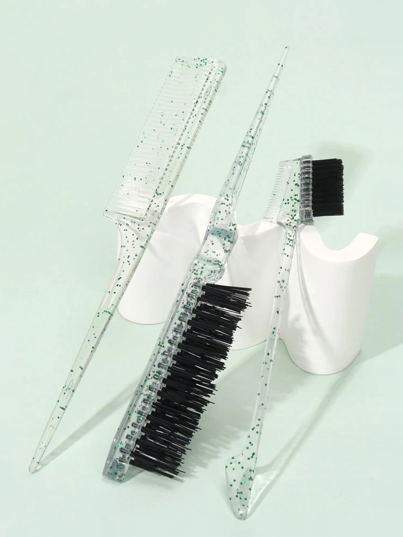 3-piece transparent comb set with double-sided edge control brush  tear brush and pointed tail comb Special for real hair wigs