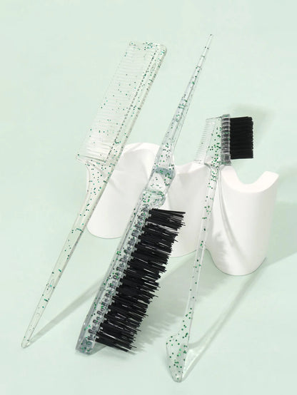 3-piece transparent comb set with double-sided edge control brush  tear brush and pointed tail comb Special for real hair wigs