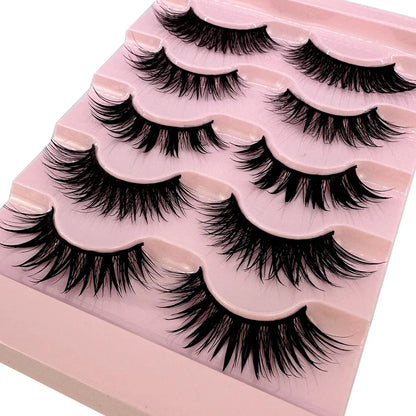 NEW 5Pairs Cosplay Anime Eyelashes Makeup Women Manga Lashes Dramatic Fairy Clusters False Lashes Wet Look Fake Lashes