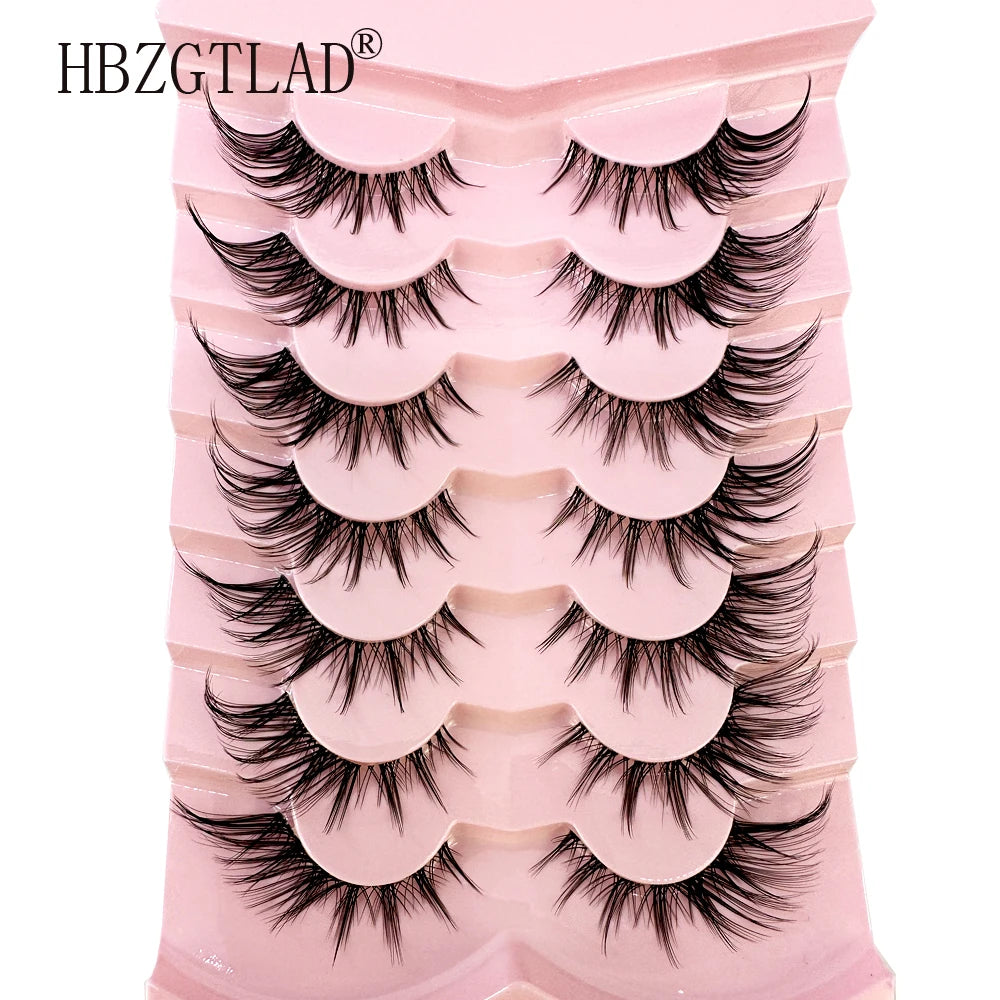 NEW 7Pairs Cat Eye Lashes Faux Mink Eyelashes Natural long Full Strip Lashes Winged End Eye Elongated Fake Lashes Soft Eyelashes