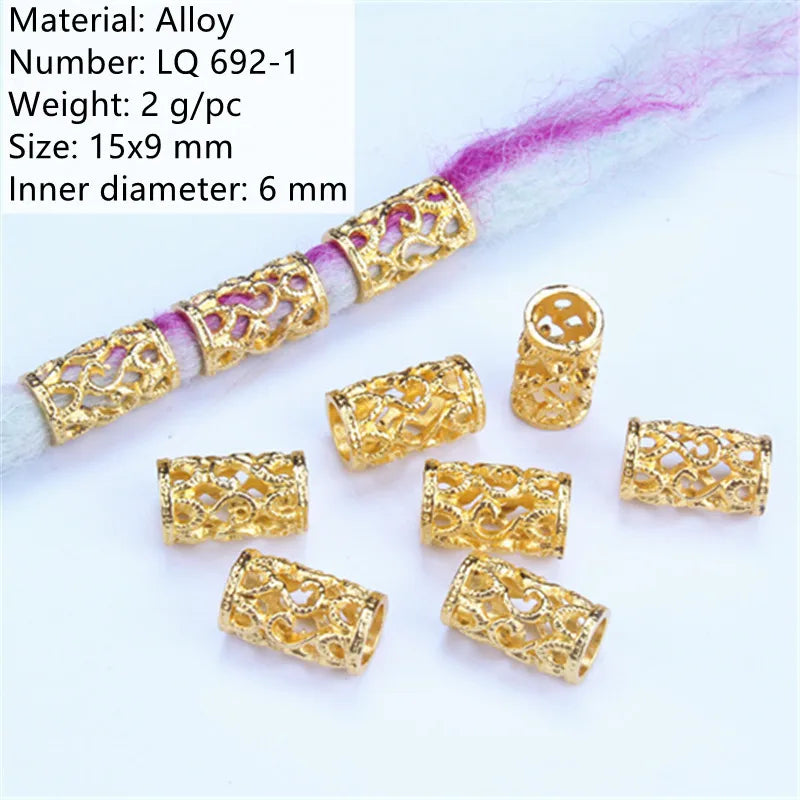5Pcs/bag Metal Hair Braid Rings Dreadlock Beads Cuffs Tubes 3D Charms Dreadlock Dread Hair Braids Jewelry Decoration Accessories