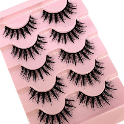 NEW 5Pairs Cosplay Anime Eyelashes Makeup Women Manga Lashes Dramatic Fairy Clusters False Lashes Wet Look Fake Lashes