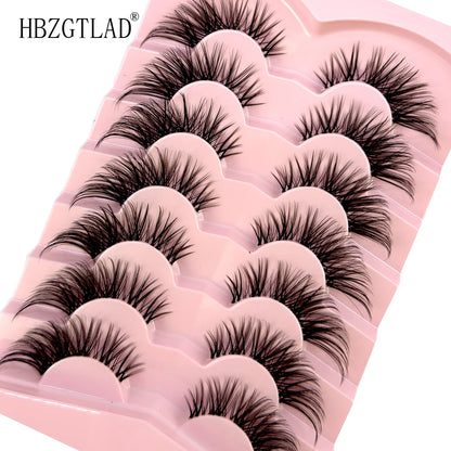 NEW 7Pairs Cat Eye Lashes Faux Mink Eyelashes Natural long Full Strip Lashes Winged End Eye Elongated Fake Lashes Soft Eyelashes