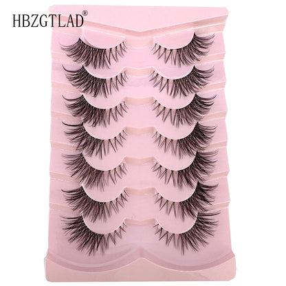 NEW 7Pairs Cat Eye Lashes Faux Mink Eyelashes Natural long Full Strip Lashes Winged End Eye Elongated Fake Lashes Soft Eyelashes