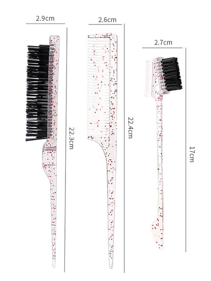 3-piece transparent comb set with double-sided edge control brush  tear brush and pointed tail comb Special for real hair wigs