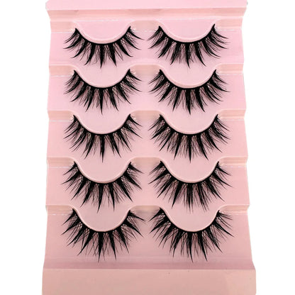 NEW 5Pairs Cosplay Anime Eyelashes Makeup Women Manga Lashes Dramatic Fairy Clusters False Lashes Wet Look Fake Lashes