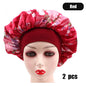 2Pcs Large Print Satin Bonnet With Stretchy Headwrap For Curly Hair Smooth Women Hair Cover Hair Wrap Cap Silk Scarf Sleep Hat