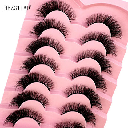 NEW 7Pairs Cat Eye Lashes Faux Mink Eyelashes Natural long Full Strip Lashes Winged End Eye Elongated Fake Lashes Soft Eyelashes