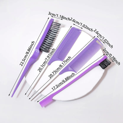Hairstyle comb styling set of 4pc, mouse tail comb edge brush, used for brushing, and cutting hair，Special for real hair wigs