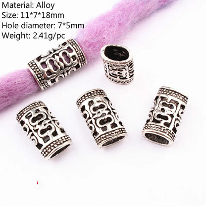 5Pcs/bag Metal Hair Braid Rings Dreadlock Beads Cuffs Tubes 3D Charms Dreadlock Dread Hair Braids Jewelry Decoration Accessories