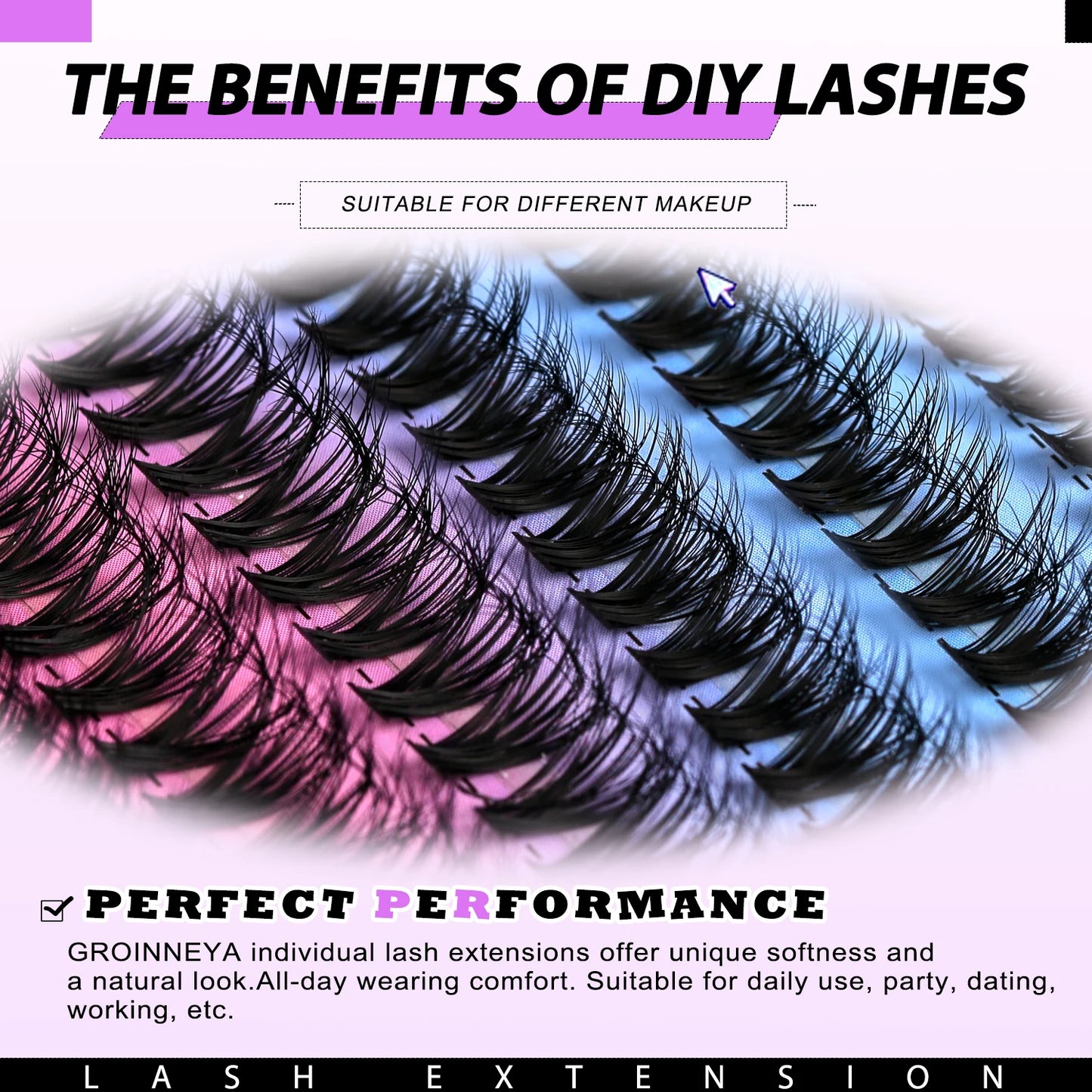 GROINNEYA Lashes Clusters Kit Mixed Individual Lashes Fluffy Faux Mink Lashes Soft Natural DIY Lashes Extension Set Makeup